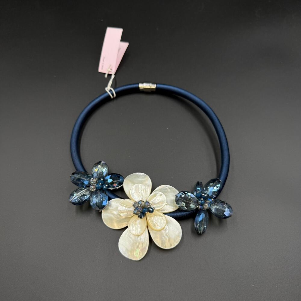 Vintage Ana Capri Necklace Blue Freshwater Pearl Natural Stone Flower Choker